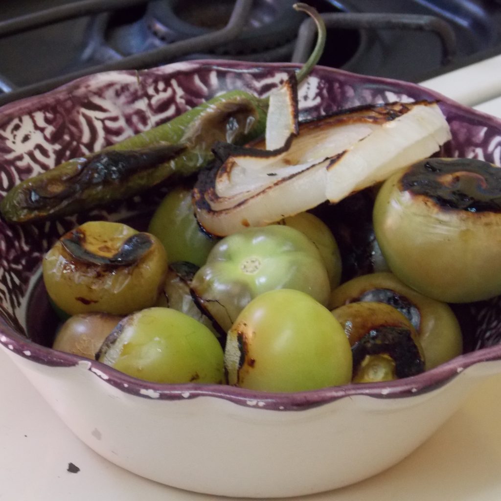 charred tomatillos and onions